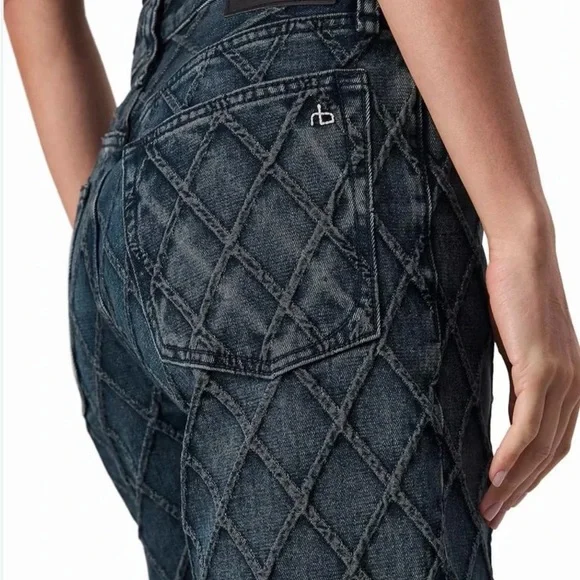 Rag & Bone Logan mid rise wide leg Quilted denim jeans size 30 - Picture 10 of 13